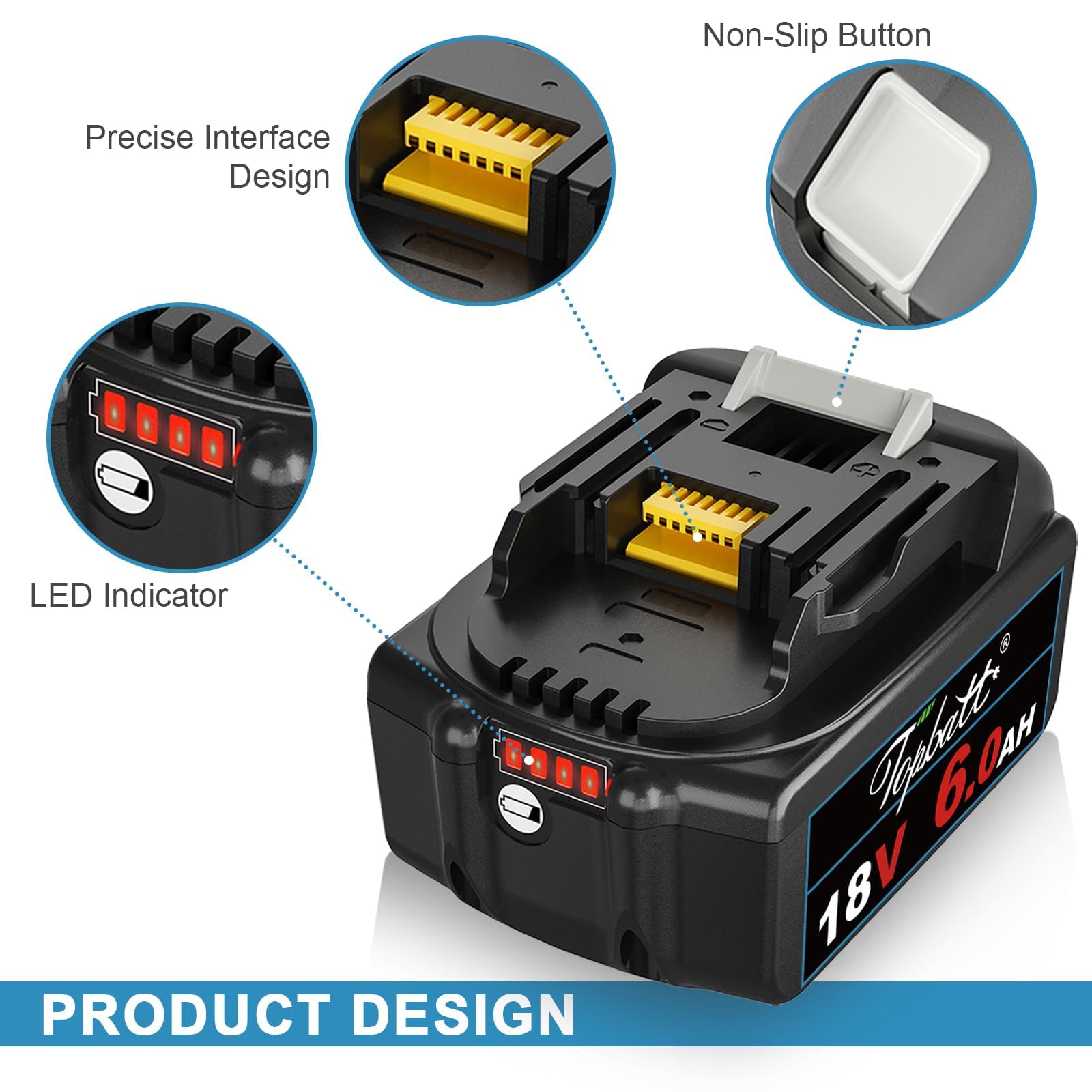 Topbatt 18 V 6.0Ah Lithium-ion BL1830 Replacement Battery Suitable for Makita 18V Battery BL1815 BL1820 BL1820B BL1830B BL1835 BL1840 BL1850 BL1860 Cordless Power Tools