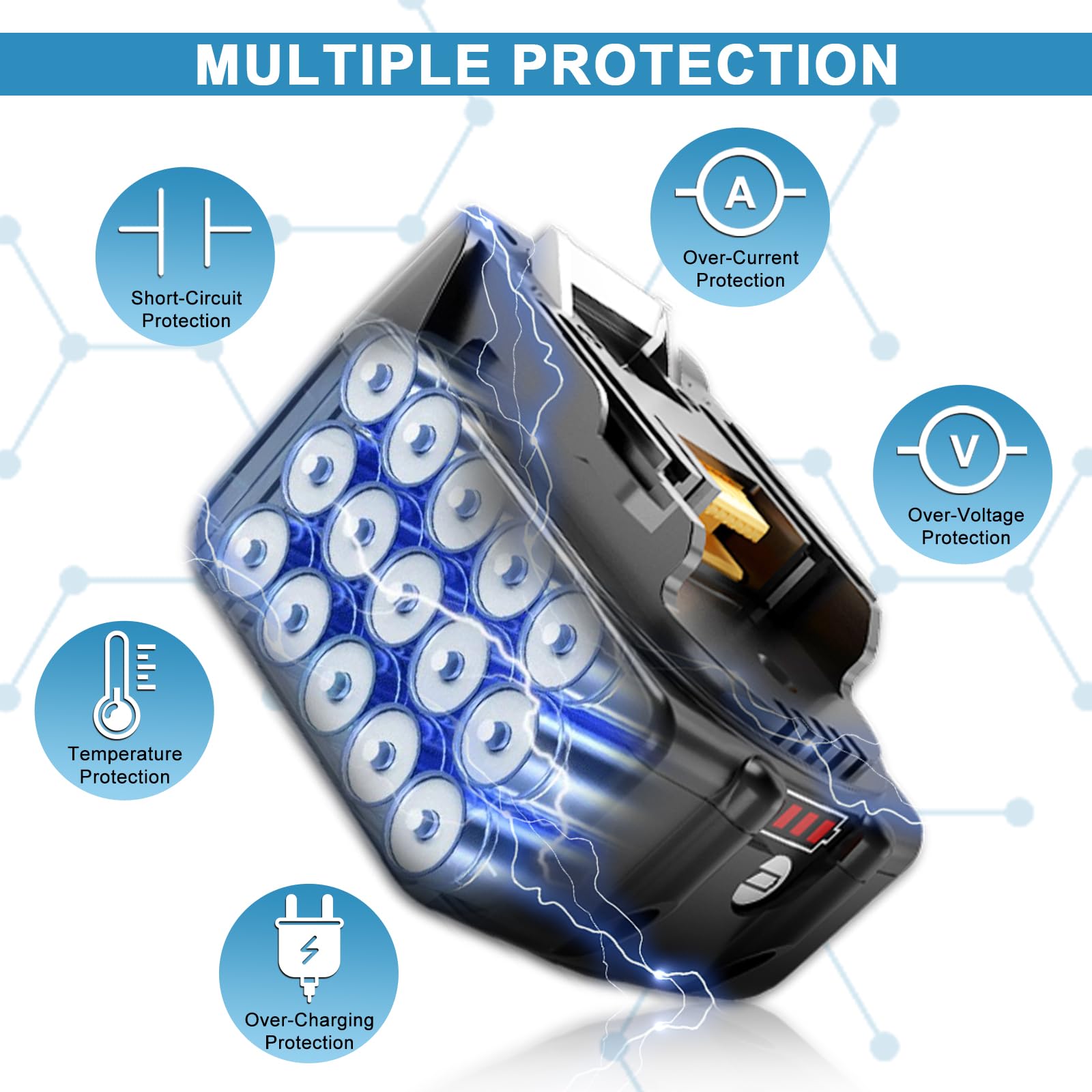 Topbatt 18 V 6.0Ah Lithium-ion BL1830 Replacement Battery Suitable for Makita 18V Battery BL1815 BL1820 BL1820B BL1830B BL1835 BL1840 BL1850 BL1860 Cordless Power Tools