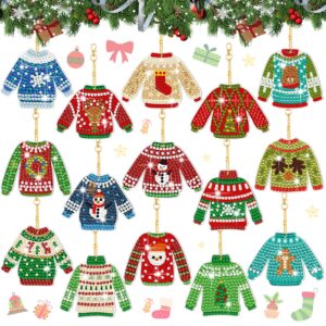 15 pieces christmas ugly sweater diamond painting keychain 5d sweater diamond art keychains christmas diamond painting kits for xmas diy crafts hanging ornaments home decor