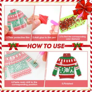 15 Pieces Christmas Ugly Sweater Diamond Painting Keychain 5d Sweater Diamond Art Keychains Christmas Diamond Painting Kits for Xmas DIY Crafts Hanging Ornaments Home Decor