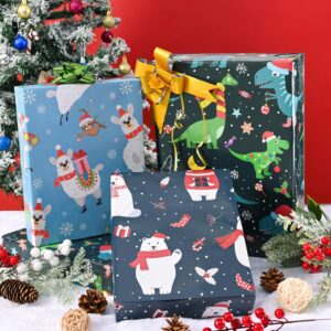 U'COVER Christmas Wrapping Paper for Kids Boys Girls 6 Large Sheet Gift Wrapping Paper for Women Men Christmas Dinosaur,Bear,Llama Sloth Xmas Holiday New Year Wrap Paper Folded Flat 27 * 37inch