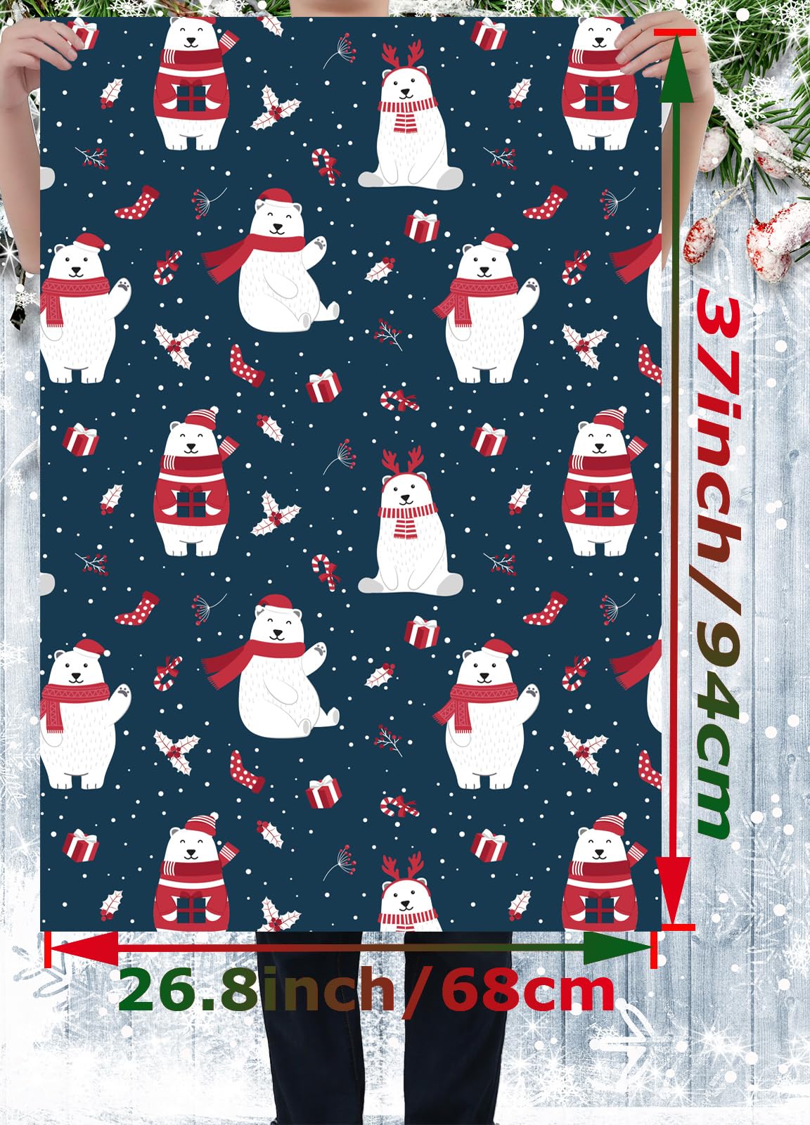 U'COVER Christmas Wrapping Paper for Kids Boys Girls 6 Large Sheet Gift Wrapping Paper for Women Men Christmas Dinosaur,Bear,Llama Sloth Xmas Holiday New Year Wrap Paper Folded Flat 27 * 37inch