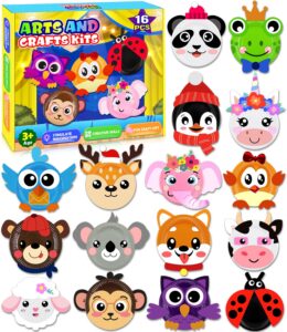 16 pack arts and crafts for kids, toddler crafts animal paper plate art kit gift for 3 4 5 6 year old boys girls diy kids crafts for birthday party favor preschool classroom christmas party games