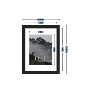 Picrit 11x14 Picture Frame Set of 7, Display 8 x 10 with Mat or 11 x 14 Without Mat, Photo Frames for Wall Mounting or Table Top Display, Black.