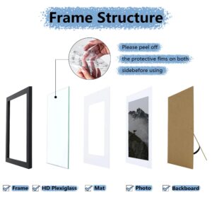 Picrit 11x14 Picture Frame Set of 7, Display 8 x 10 with Mat or 11 x 14 Without Mat, Photo Frames for Wall Mounting or Table Top Display, Black.