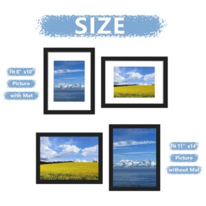 Picrit 11x14 Picture Frame Set of 7, Display 8 x 10 with Mat or 11 x 14 Without Mat, Photo Frames for Wall Mounting or Table Top Display, Black.