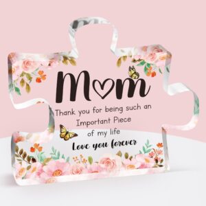 gifts for mom - delicate mom birthday gifts from daughter son - engraved acrylic block puzzle piece 3.9 x 3.3 inch - thanksgiving mothers day birthday gifts for mom, ideas