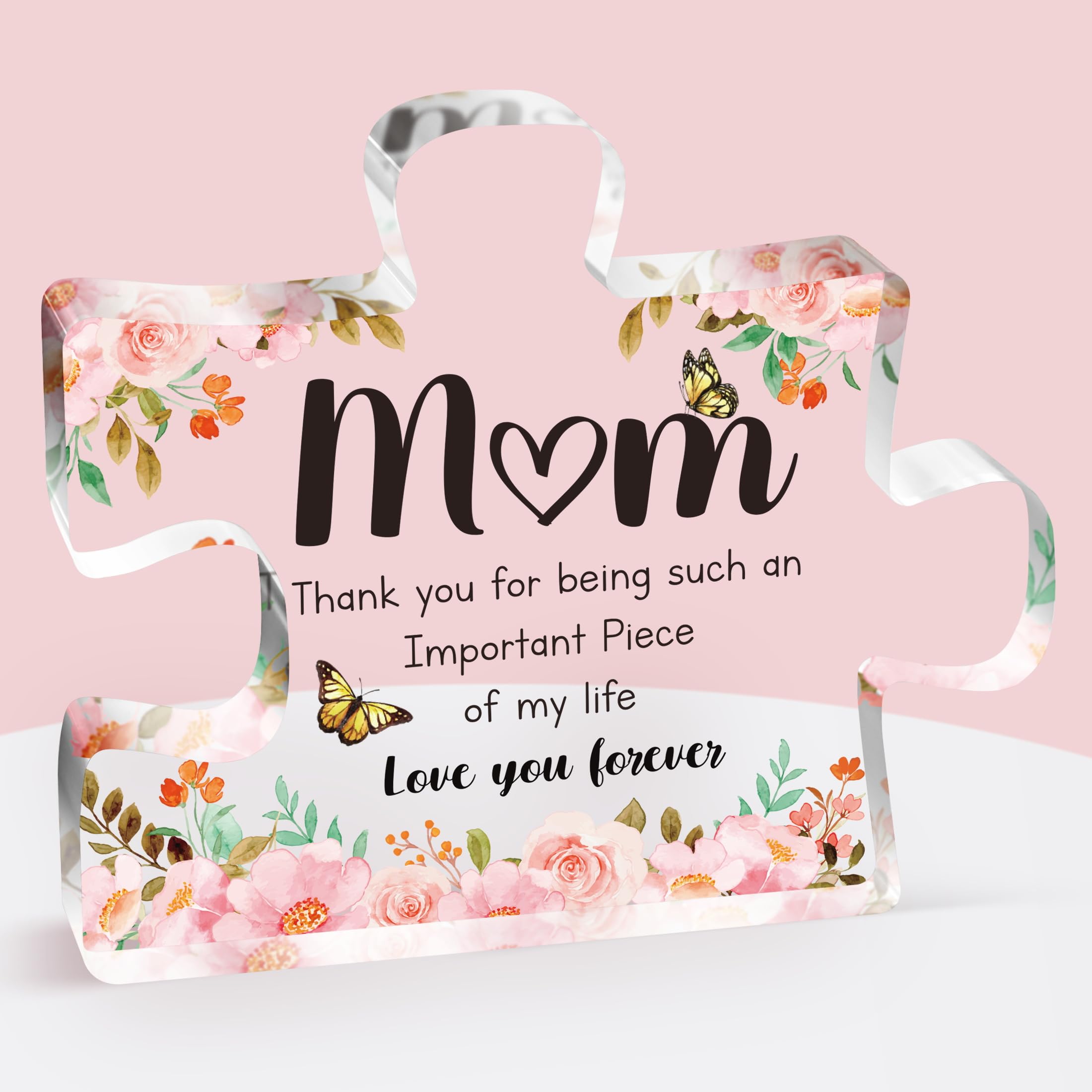 Gifts for Mom - Delicate Mom Birthday Gifts from Daughter Son - Engraved Acrylic Block Puzzle Piece 3.9 x 3.3 inch - Thanksgiving Mothers Day Birthday Gifts for Mom, Ideas