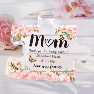 Gifts for Mom - Delicate Mom Birthday Gifts from Daughter Son - Engraved Acrylic Block Puzzle Piece 3.9 x 3.3 inch - Thanksgiving Mothers Day Birthday Gifts for Mom, Ideas