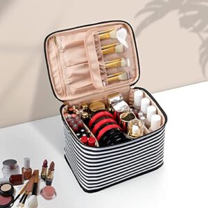 OCHEAL Makeup Bag,Large Travel Makeup Bag Organizer Cosmetic Bags for Women Washable Make Up Bag Makeup Organizer Case with Dividers - Black/White Stripes