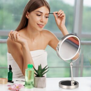 ZLOKLA Lighted Makeup Mirror, 1X/10X Lighted Magnifying Mirror, 360 Rotate Makeup Mirror with Lights and Magnification, Double Sided Make up Mirror with Lighting, 3 Colors Brightness Adjustable