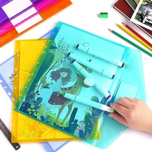 Tamaki 6 Pack Binder Pocket Folders, Binder Folders with Pockets for School Supplies, Letter Size, 11 Holes, Colorful