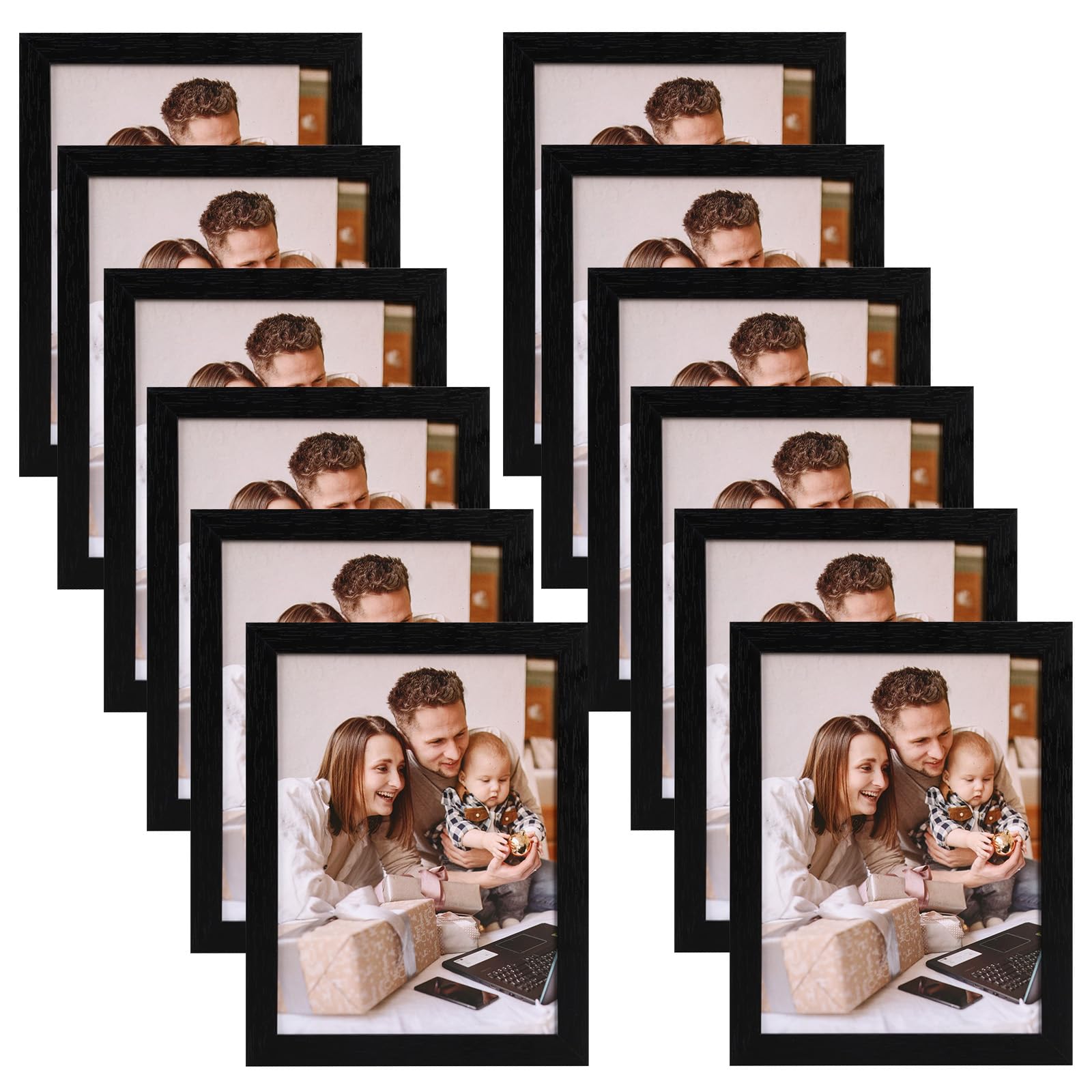 Fixwal 6x8 Picture Frame, Set of 12, Black PVC Photo Frames, Display for Wall or Tabletop