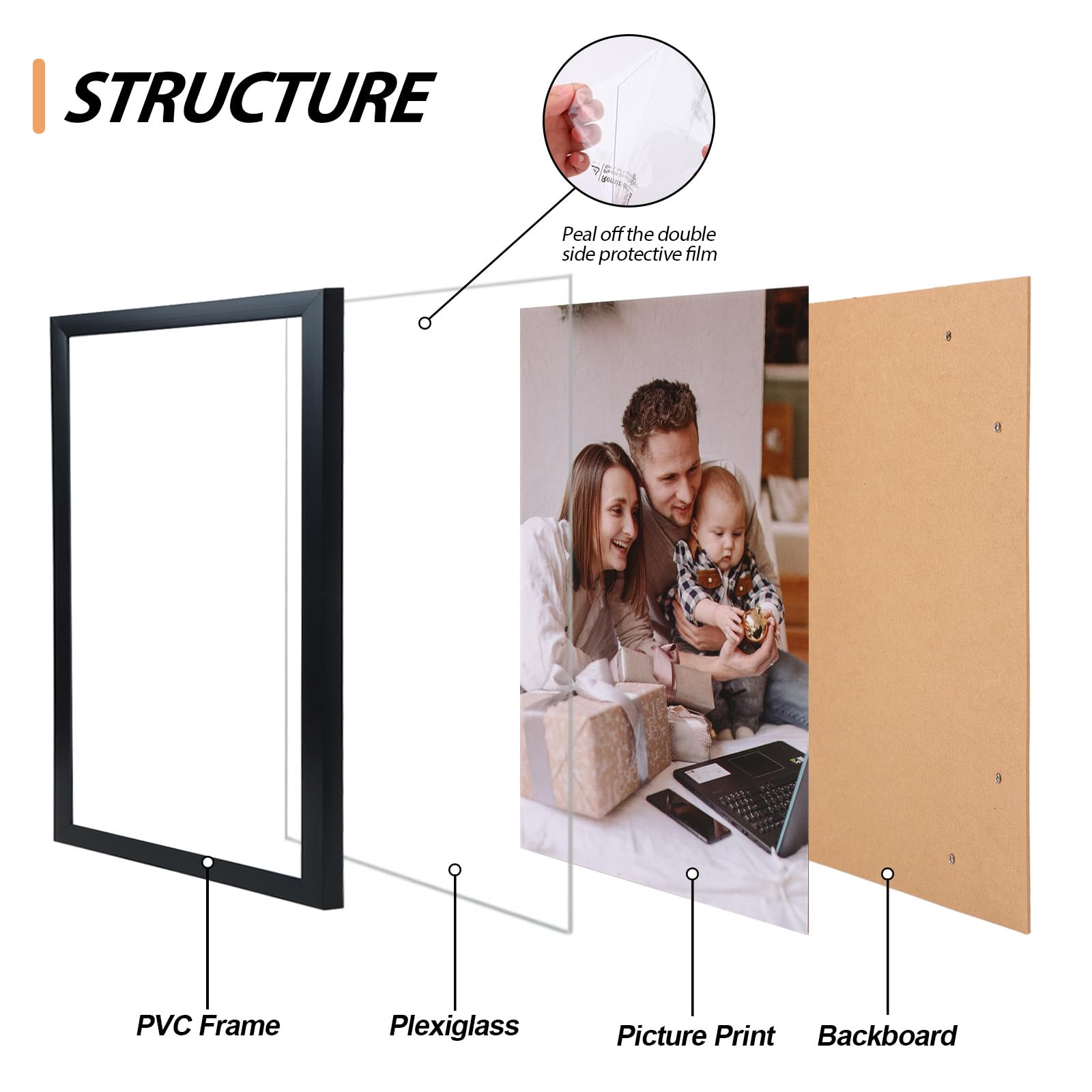 Fixwal 6x8 Picture Frame, Set of 12, Black PVC Photo Frames, Display for Wall or Tabletop