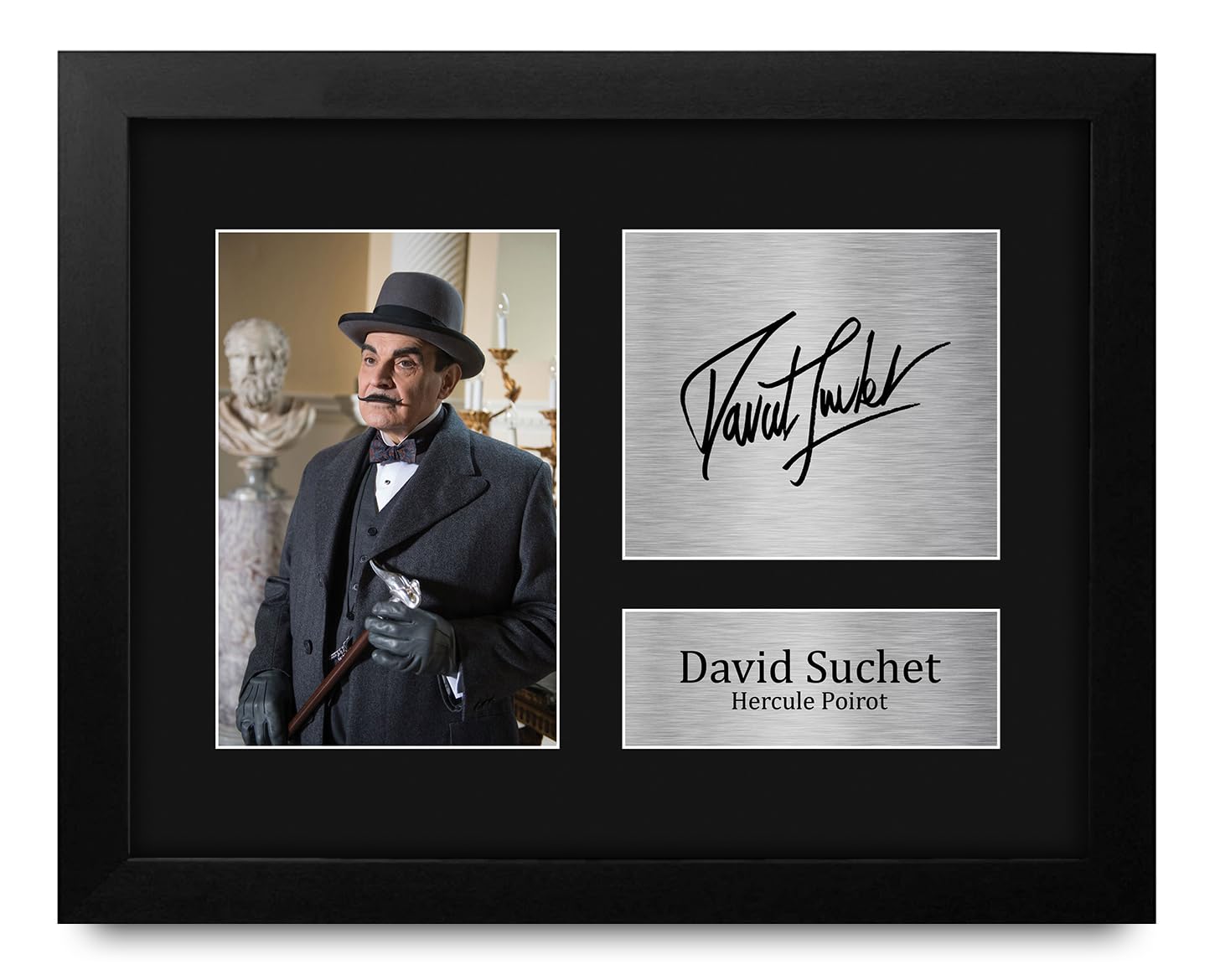 HWC Trading David Suchet Framed Gift Signed Printed Autograph Poirot Photo Display - US Letter Size