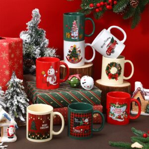 Maxdot 8 Pieces Christmas Mugs 12oz Mug Set Christmas Coffee Mugs with Handle Christmas Ceramic Matching Mugs for Home School Office Table Centerpieces Housewarming Holiday Party Gift