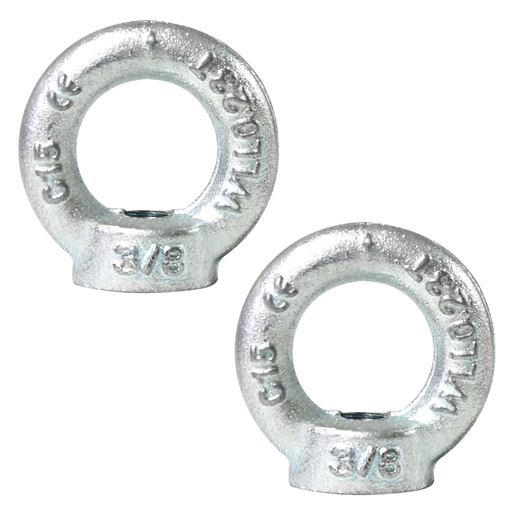 Axageid 3/8"-16 UNC Standard Lifting Eye Nuts, Drop Forged Galvanized Threaded Fastener, C15 Stainless Steel Ring Shape Lifting Eye Nut, 2 Packs