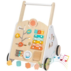 twefex wooden baby walker - baby push walker with music box - toddler walker push toy with adjustable speed - learning activity walker - activity center for babies boys and girls