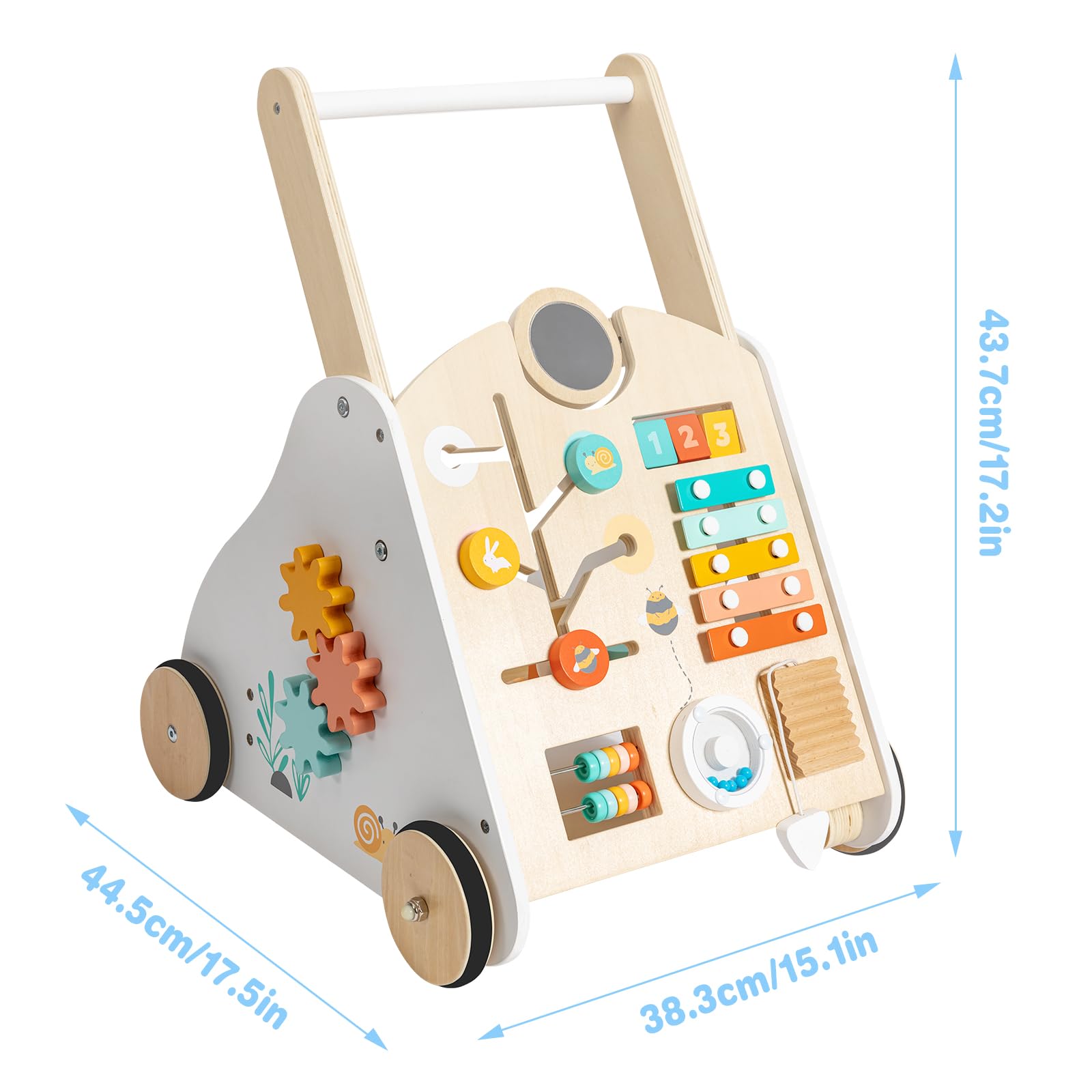 Twefex Wooden Baby Walker - Baby Push Walker with Music Box - Toddler Walker Push Toy with Adjustable Speed - Learning Activity Walker - Activity Center for Babies Boys and Girls