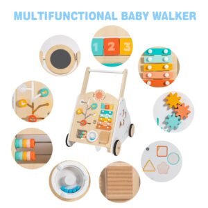 Twefex Wooden Baby Walker - Baby Push Walker with Music Box - Toddler Walker Push Toy with Adjustable Speed - Learning Activity Walker - Activity Center for Babies Boys and Girls