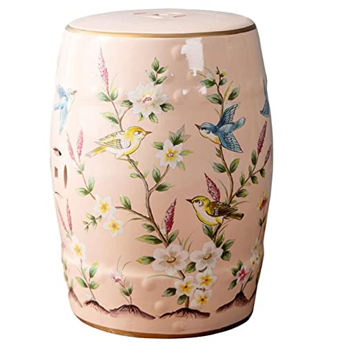 JENKEM Decorative Ceramic Garden Stool, Glazed Ceramic Drum Stool with Flowers and Birds, for Living Room, Balcony, Garden, Etc (Color : CTGD-7)