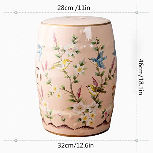 JENKEM Decorative Ceramic Garden Stool, Glazed Ceramic Drum Stool with Flowers and Birds, for Living Room, Balcony, Garden, Etc (Color : CTGD-7)