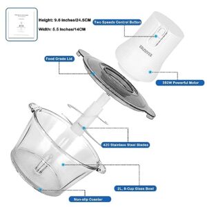 Electric Food Processor, 2L Meat Grinder with 2 Speed Food Chopper & Vegetable Chopper, 8 Cup with Powerful 350W Food Chopper for Vegetables, Fruits, Meat, Nuts, Beans, etc（4 Sharp Blades）