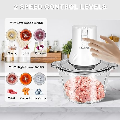 Electric Food Processor, 2L Meat Grinder with 2 Speed Food Chopper & Vegetable Chopper, 8 Cup with Powerful 350W Food Chopper for Vegetables, Fruits, Meat, Nuts, Beans, etc（4 Sharp Blades）