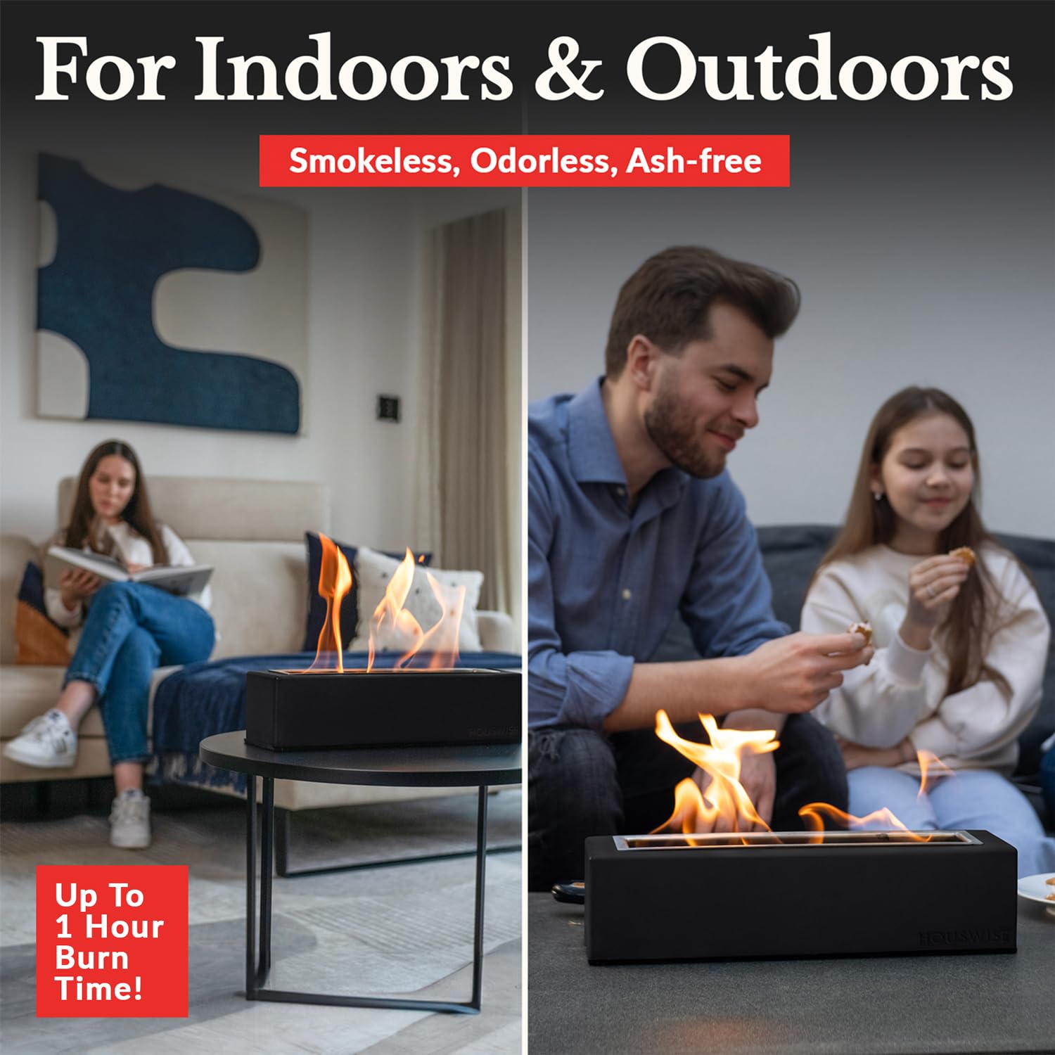 Houswise Tabletop Fire Pit - Concrete Outdoor & Indoor Fire Pit Tabletop, Smores Maker Kit, Table Top Firepit, Small Portable Mini Indoor Fireplace