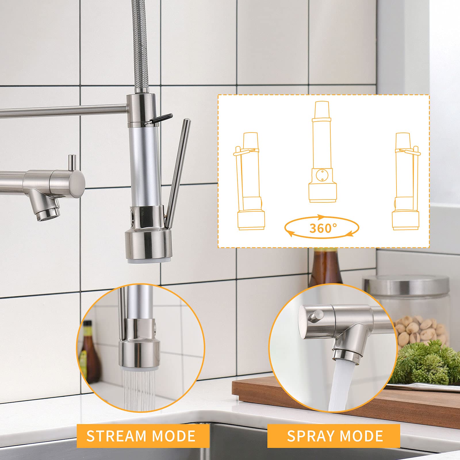 Commercial Kitchen Faucet AIMADI,Kitchen Faucets with Pull Down Sprayer Brushed Nickel Stainless Steel Kitchen Sink Faucets