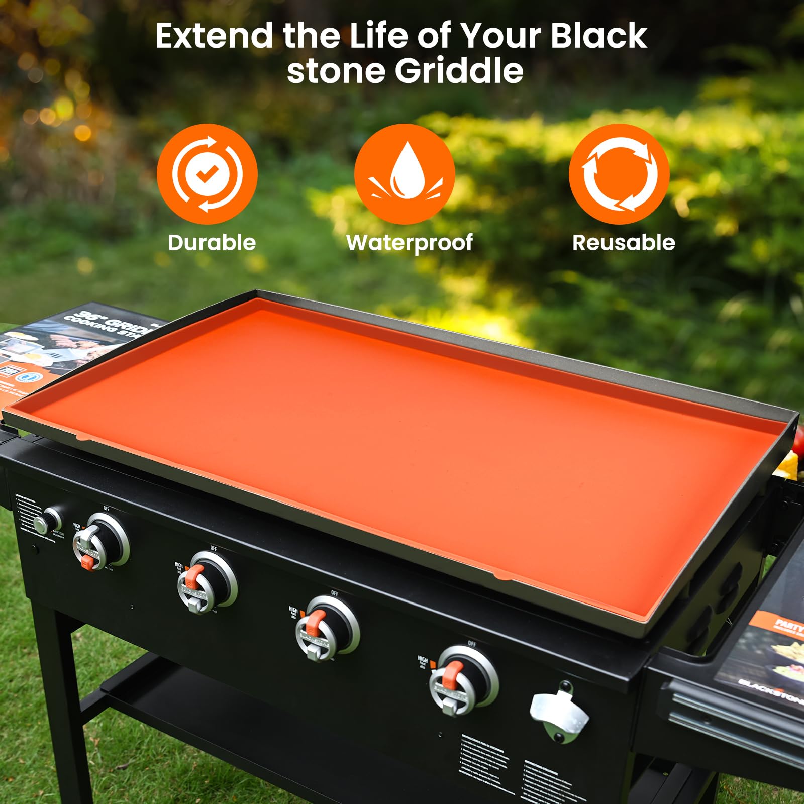 Blackstone Silicone Griddle Mat for Blackstone 36 Inch Griddle, Heavy Duty Food Grade Silicone Griddle Top Cover, Upgraded Reusable Griddle Mat Full Fit Protect Outdoor from Insects Rust Debris