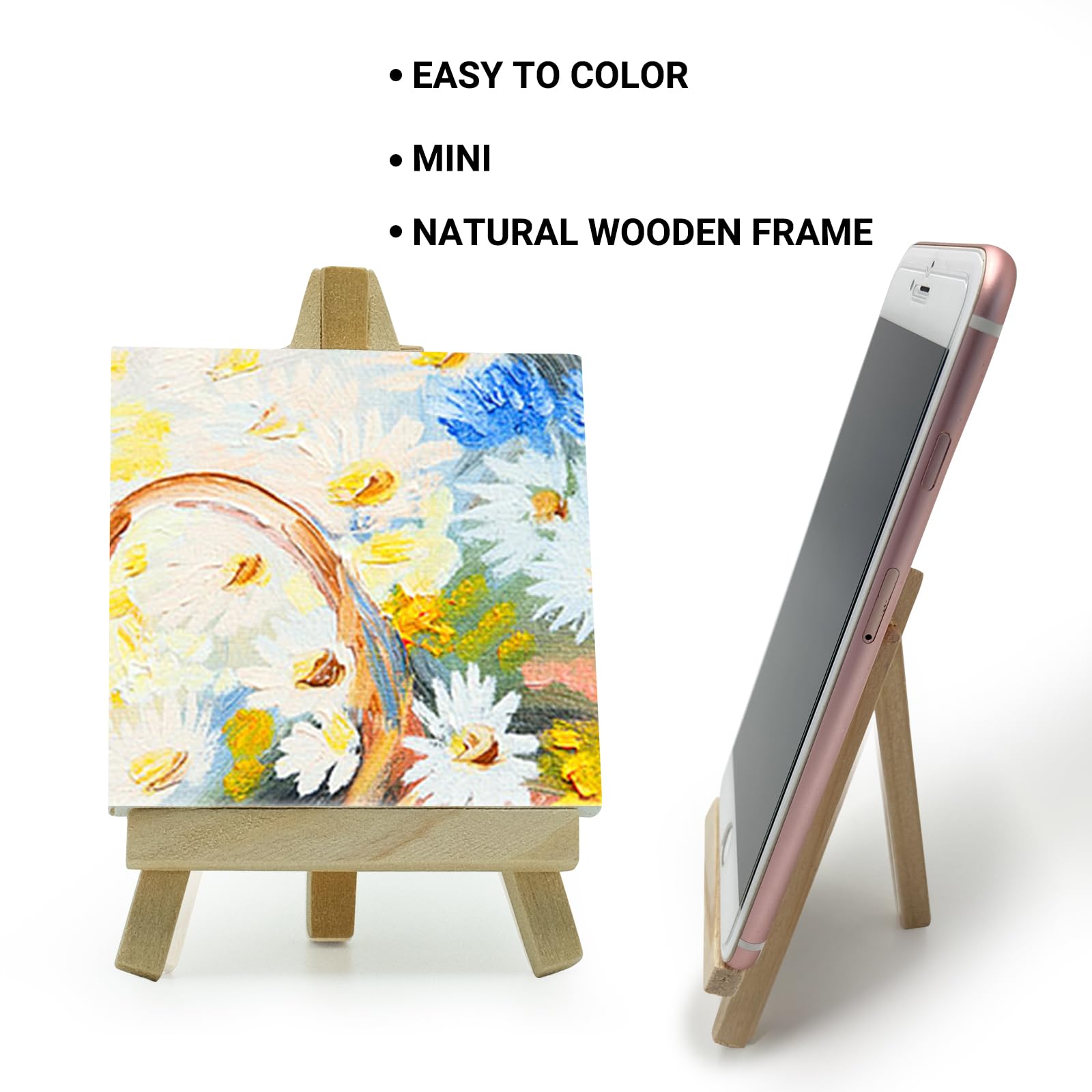 35 Pcs Mini Canvases Panels with Easel Set - 3 x 3 Inches Small Painting Canvas - Blank Art Canvas Boards with Wood Display Easel for Kids Painting Craft Acrylic Pouring Oil Water Color Home Decor