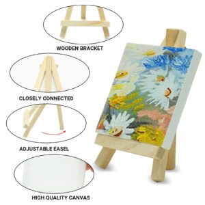 35 Pcs Mini Canvases Panels with Easel Set - 3 x 3 Inches Small Painting Canvas - Blank Art Canvas Boards with Wood Display Easel for Kids Painting Craft Acrylic Pouring Oil Water Color Home Decor