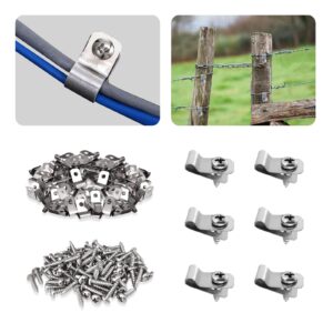 30 Pcs Wire Fence Clamps Agricultural Fencing Mounting Clips with 30 Pcs Stainless Steel Screws Wire Clips Cord Clamp for Mount 12-16 Gauge Welded Wire to Vinyl,Wood or Metal Fence(30)