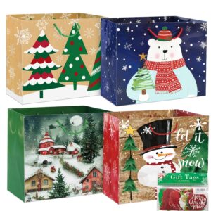 12 Extra large Christmas Gift Paper Bags Bulk with handles and 60 Count Christmas Gift Tags-6 Designs Jumbo oversized sacks set for Wrapping Gaint Xmas Holiday Presents