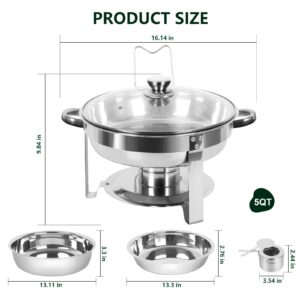 IMACONE Chafing Dish Buffet Set of 4, 5QT Round Stainless Steel Chafer for Catering, Upgraded Chafers and Buffet Warmer Sets with Glass Lid & Holder, Frame, Fuel Holder for Event Party Wedding Holida