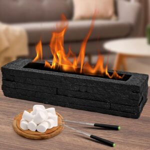 poolergetic indoor tabletop fire pit, 16" desktop mini concrete personal portable table top firepit bowl with sticks smokeless clean for indoor outdoor picnic setup decor, rectangular, black