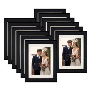 HappyHapi 5x7 Picture Frames, 12 Pack Photo Frames, Display Pictures 5x7 without Mat or 4x6 with Mat, Wall Hanging Photo Frame or Tabletop Display (Black)