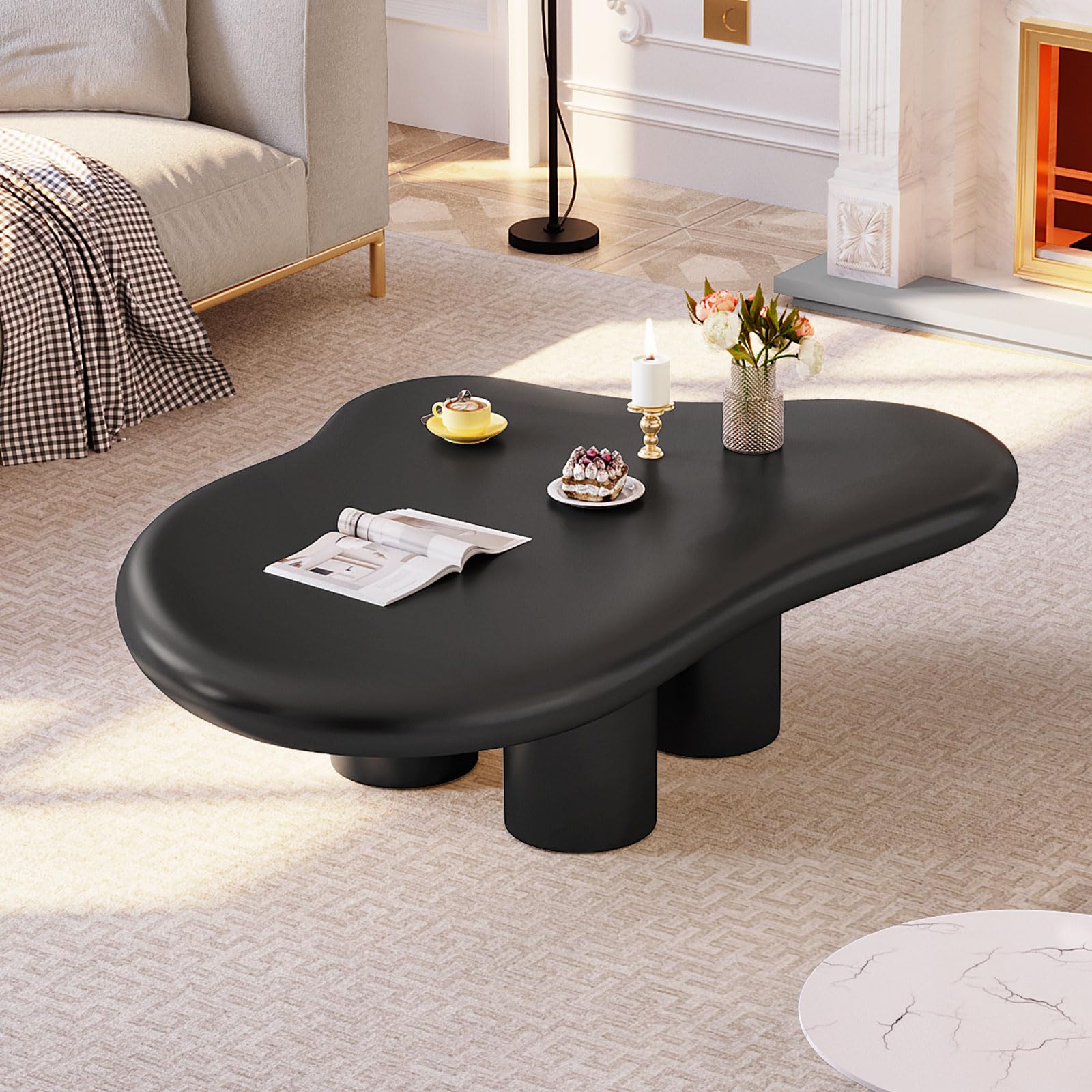 StyHube Cartoon Coffee Table Living Room Funky Modern Cloud Coffee Table Cute Small Home Decor Unique Irregular Shape, 4 Legs, Low Coffee Table 41.04Inches-Black