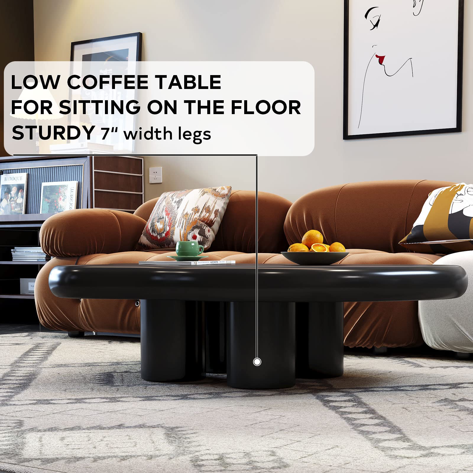 StyHube Cartoon Coffee Table Living Room Funky Modern Cloud Coffee Table Cute Small Home Decor Unique Irregular Shape, 4 Legs, Low Coffee Table 41.04Inches-Black