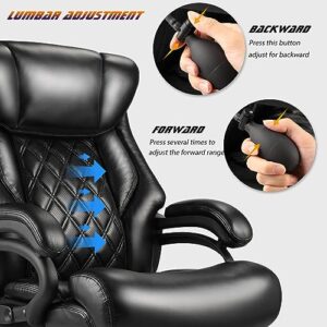 WILLMITA 500lbs Big and Tall Office Chair with Air Lumbar Support Executive Office Chair with Wide Spring Seat Home Office Desk Chair for Heavy People PU Leather 360 Swivel Computer Chair (Black)