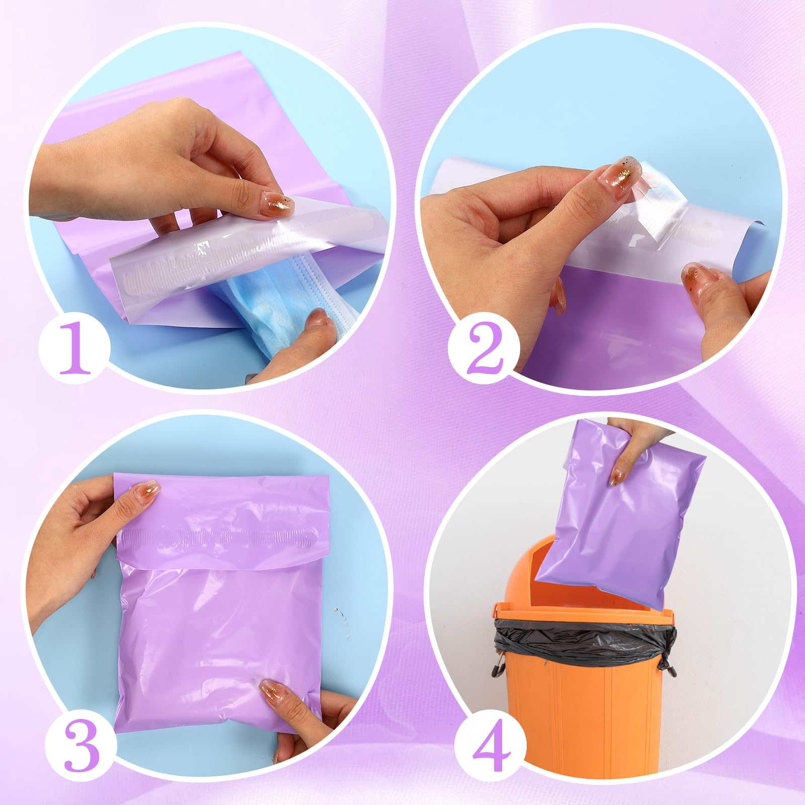 Fulmoon 300Pcs Sanitary Napkin Disposal Bags Feminine Hygiene Disposal Bags Tampon Disposal Bags Self Sealing Seals Women Sanitary Disposal Bags for Disposal Sanitary Napkins Tampons Pads (Purple)