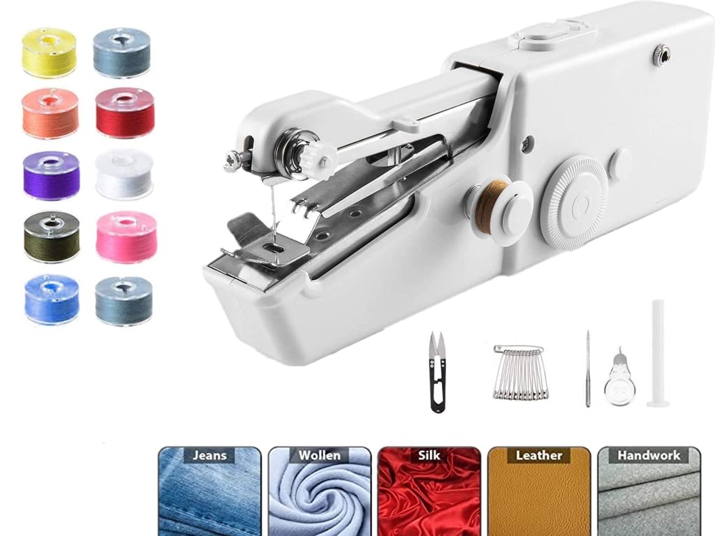 29 Pcs Handheld Sewing Machine, Mini Sewing Machines, Hand Cordless Sewing Tool,Easy-to-operate, More Friendly to the Handicapped, Portable Sewing Threads Kit for DIY Fabrics Clothes Home Travel