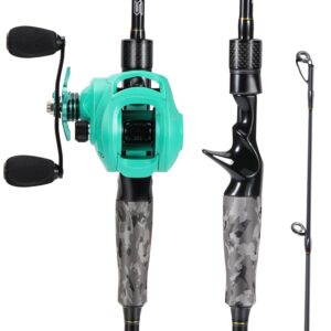 Sougayilang Fishing Rod and Reel Combo, Medium Fishing Pole with Baitcasting Reel Combo, 2-Piece Baitcaster Combo-Grey-5'10'' with left handed reel