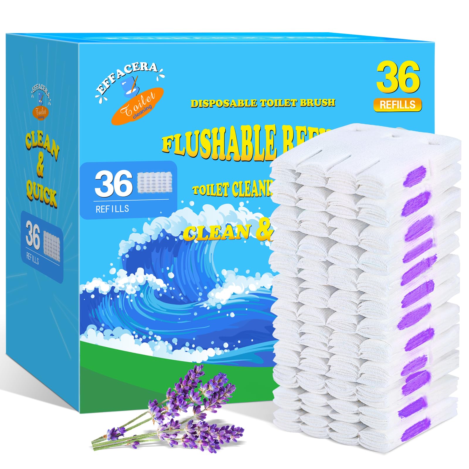 Effacera 36 Refills Disposable Toilet Bowl Paper Bulk Toilet Fresh Flushable Refills for Bathroom Toilet Brush Accessories Supplies Starter Kit (Lavender Scent)