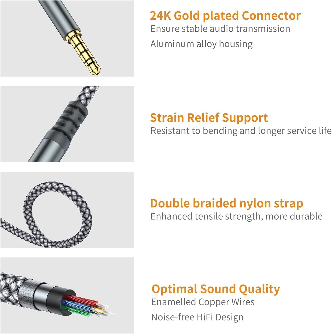 Headphone Splitter, (Hi-Fi Sound) Nylon-Braided Extension Cable Audio Stereo Y Splitter, 3.5mm Male to 2 Ports 3.5mm Female Headset Splitter for Phone, TabletsPS4, Switch & More