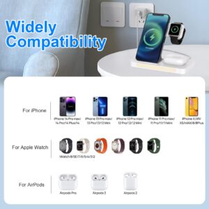 Miady Wireless Charging Station, Foldable 3 in 1 Wireless Charger for iPhone 15/14/13/12, iWatch Series 8/7/6/5/SE/4/3/2 & AirPods Pro/3/2 (Adapter Included)- White