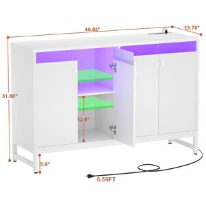 Aheaplus Sideboard Buffet Cabinet with Power Outlet, Kitchen Storage Cabinet with LED Light & Doors, Accent Cabinet Cupboard Buffet Table with Storage for Dining Room, Living Room, Hallway, White