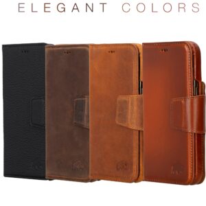 BLACKBROOK Premium Full-Grain Leather Wallet Case for iPhone 15 (6.1"), Burkley Magnetic Detachable 2-in-1 Set, 4 Credit Card Slots, Cash & ID Pocket, with RFID (Distressed Coffee, iPhone 15)