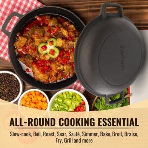 Smooth and Polished Cast Iron Dutch Oven by StarBlue – 5 qt Cast Iron with 10 Inches Diameter, 2 in 1 Multipurpose Skillet and Pot for Non-Stick Cooking